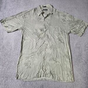 Van Heusen Studio Mens S Button Down Shirt Green Tropical Rayon Short Sleeve